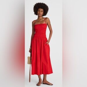 Madewell Vibrant Red smocked maxi Dress